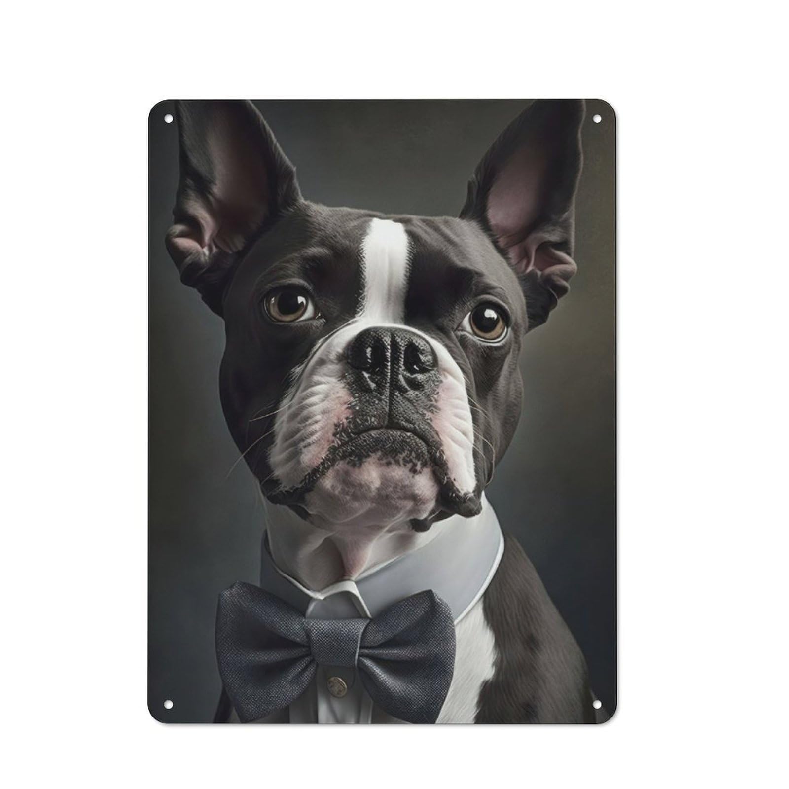 Decorative Metal Plaque with Boston Terrier Dog Design 40x30cm, Casual Utility Space Decor for Patio Bar, Workshop, Shed Or Kitchen