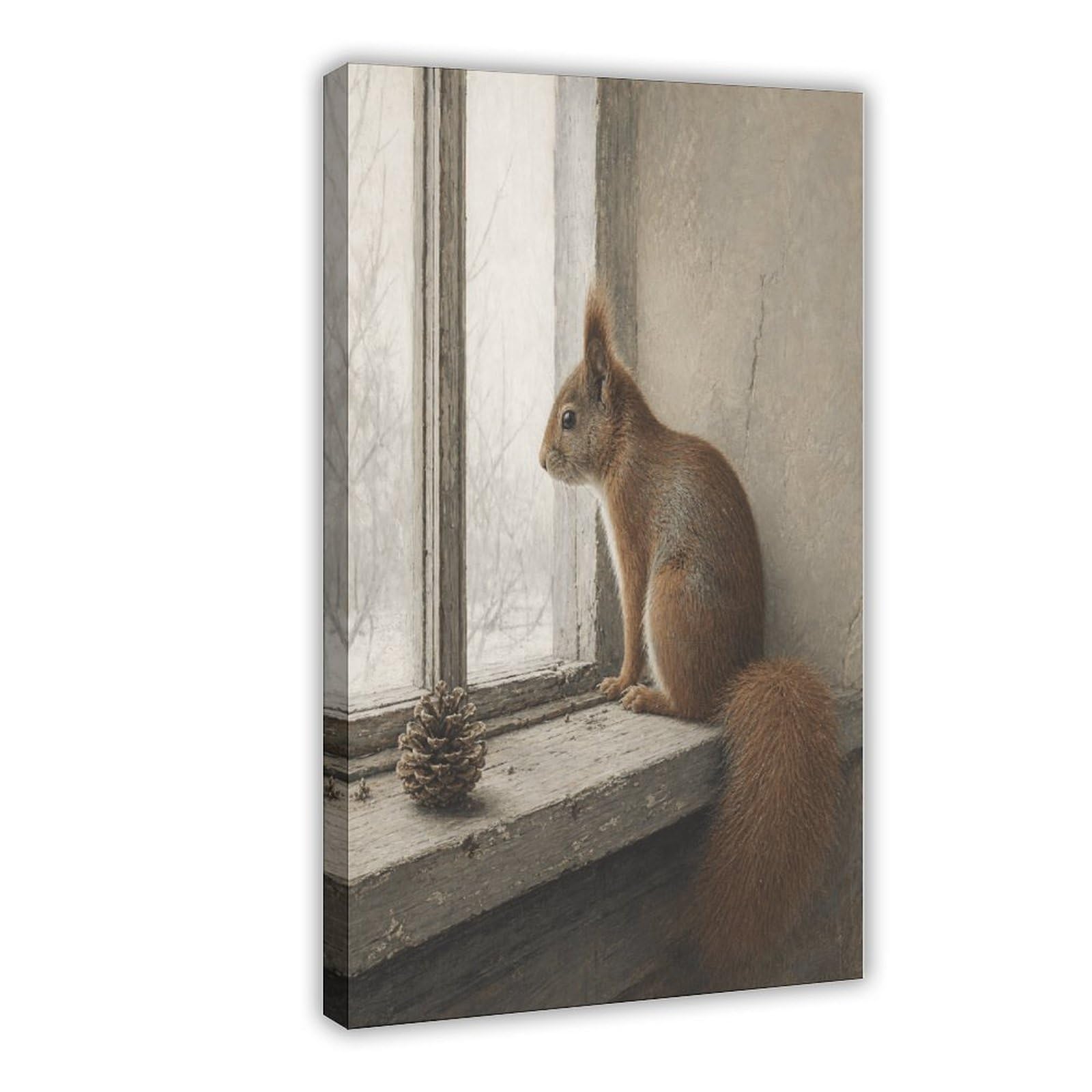 H3b8u2y5 Frame-Style-18 Squirrel At Window Canvas Wall Art, Rustic Animal Entryway
