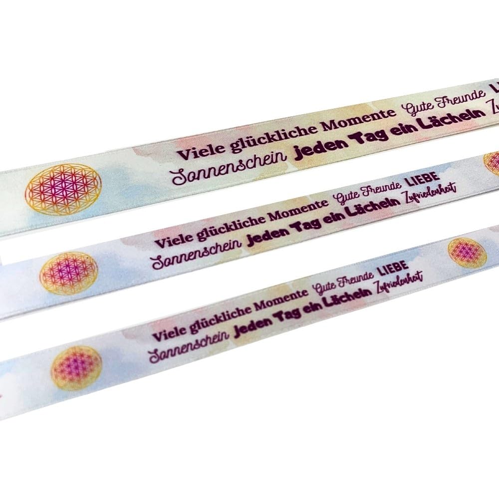 Satin-Geschenkband "Blume des Lebens" Bandbreite 20 mm, Länge 75 Meter