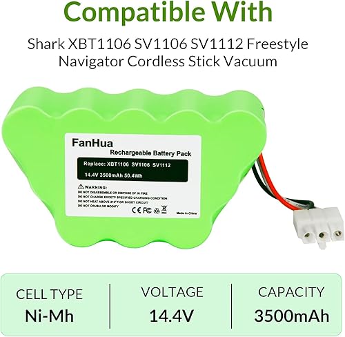 Miniatura 2 de XBT1106 Reemplazo de batería para aspiradora Shark SV1106 SV1107 SV1100 SV1112 Freestyle Rotator inalámbrico, 14.4V 3.5Ah Ni-Mh Shark Baterías