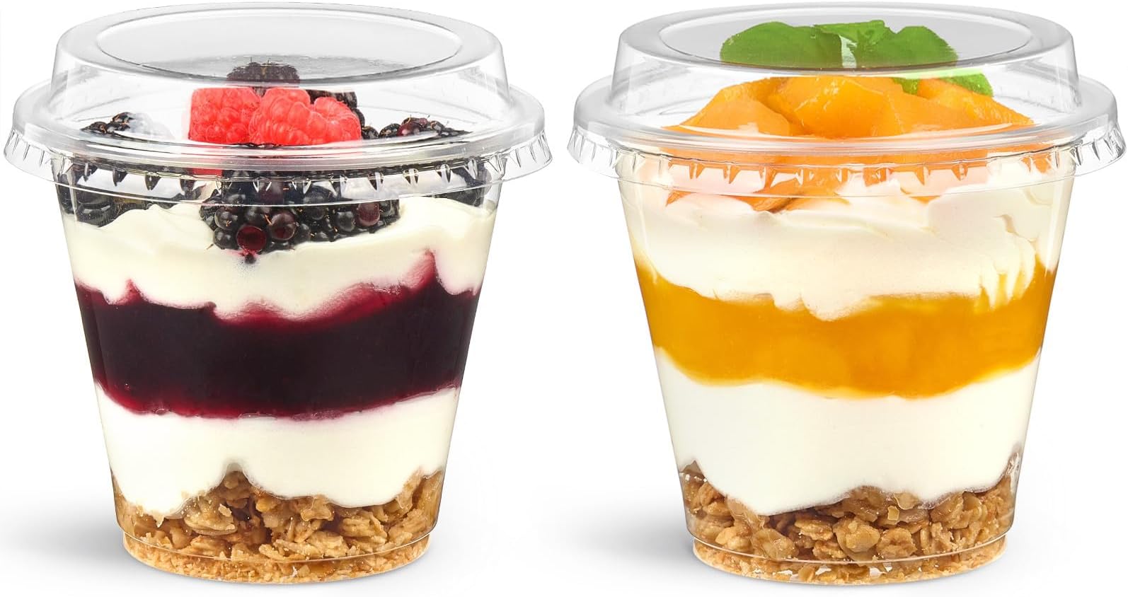 100 Pack 9 oz Plastic Dessert Cups with Lids, Small Plastic Yogurt Parfait Cups, Mini Round Party Serving Cup for Pudding, Fruit, Cake, Appetizer, Dessert Shot Glasses