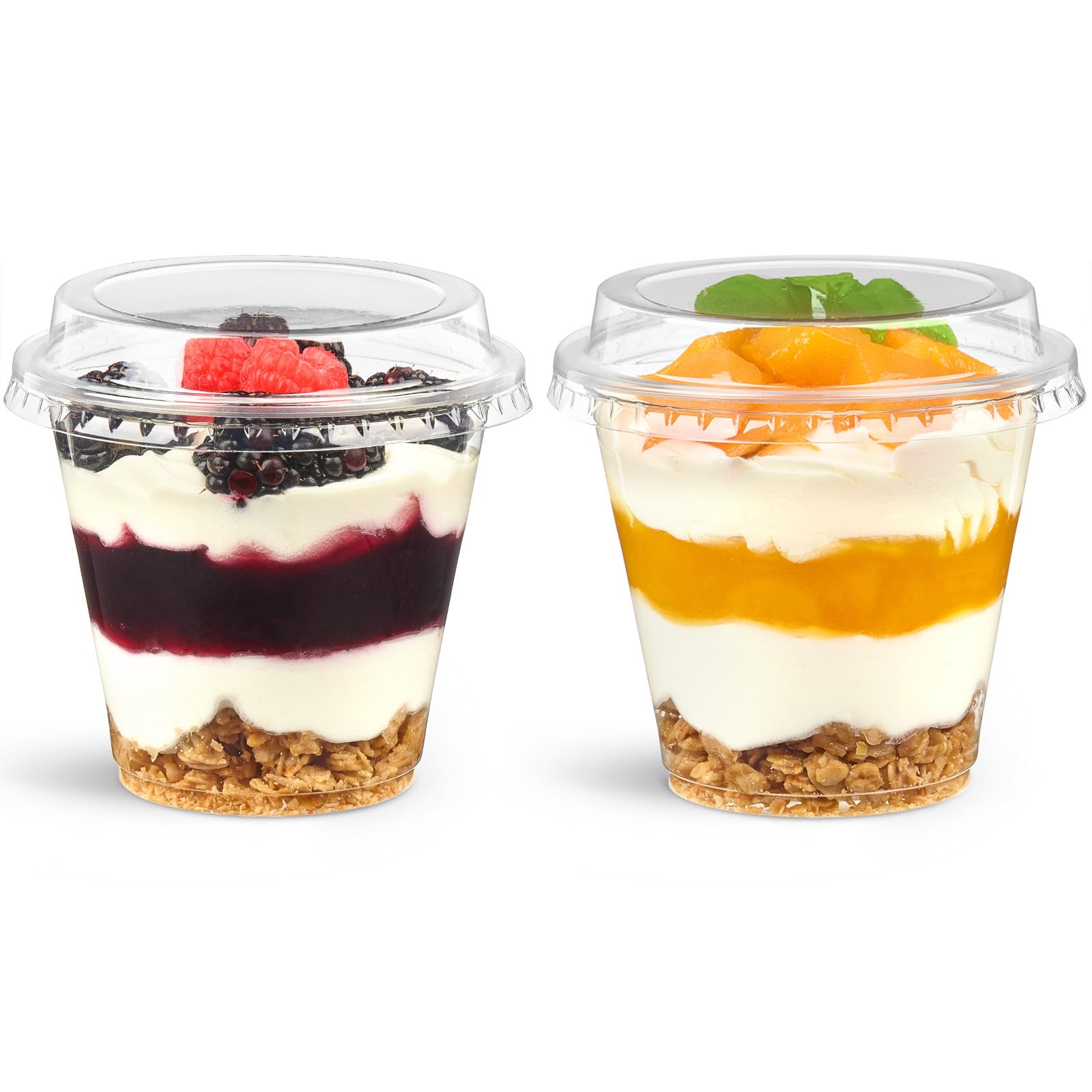 100 Pack 9 oz Plastic Dessert Cups with Lids, Small Plastic Yogurt Parfait Cups, Mini Round Party Serving Cup for Pudding, Fruit, Cake, Appetizer, Dessert Shot Glasses