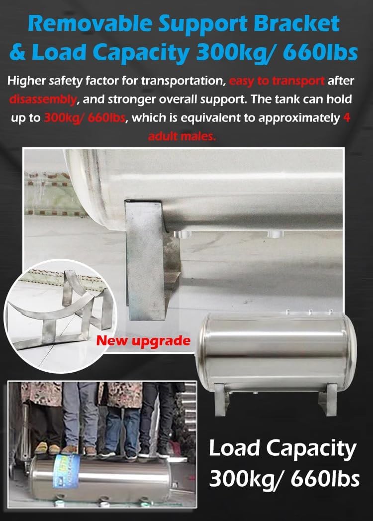 25 40 50 60 80 130 Gal Large Capacity Horizontal Well Water Pressure Tank, Stainless Steel Pressure Tank Installation Kit for Well Pump/Water Systems, Pressurized Water Storage Tank (Size : 42.2Gal/