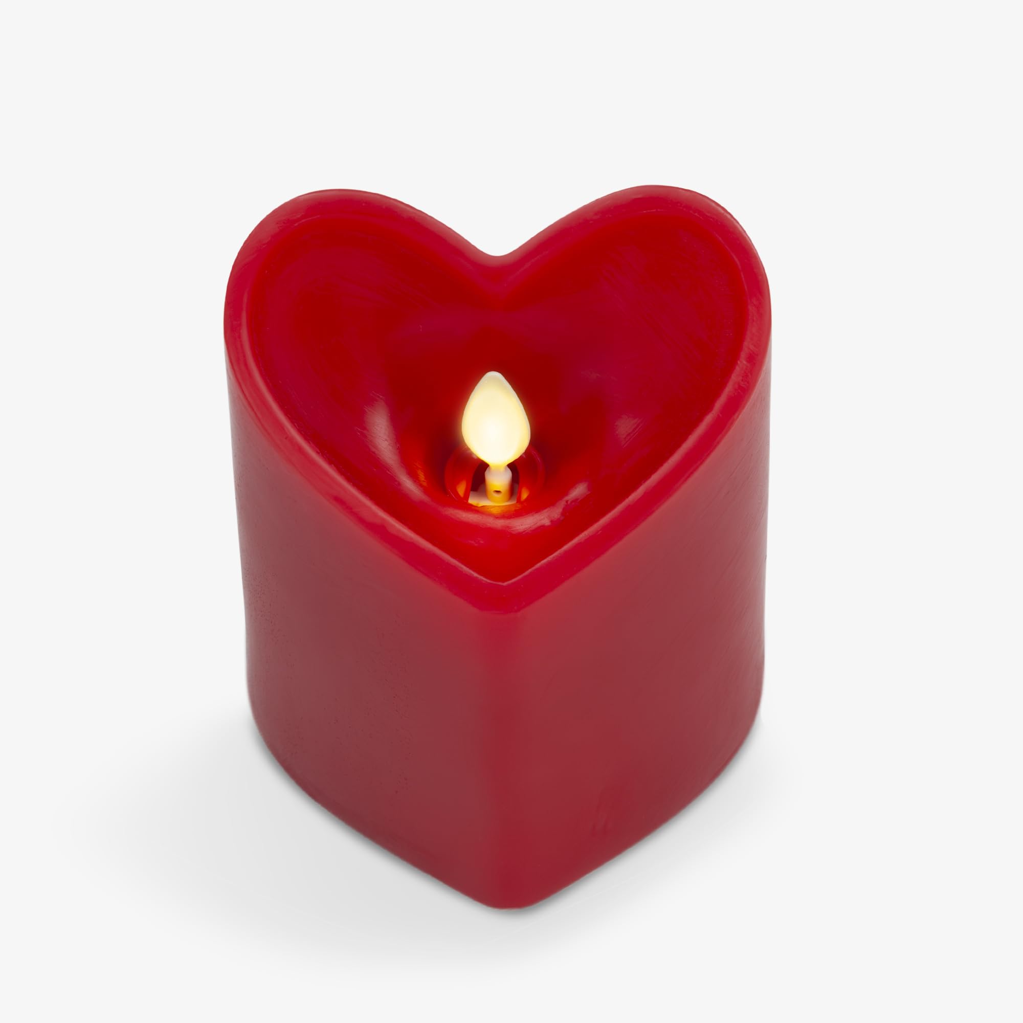 Luminara True Red Heart Shaped Pillar Candle - Flickering Real-Flame Technology - Remote Ready - Romantic Valentine's Collection - 3.5" x4.5"