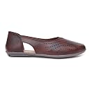STELWAY Women's Breathable Laser Cut Round Ballet Flats | Stylish Tan & Chestnut Brown Side Open Bellies | Comfortable, Flexible Slip-On Ballerina Shoes for Office & Casual Wear gallery image