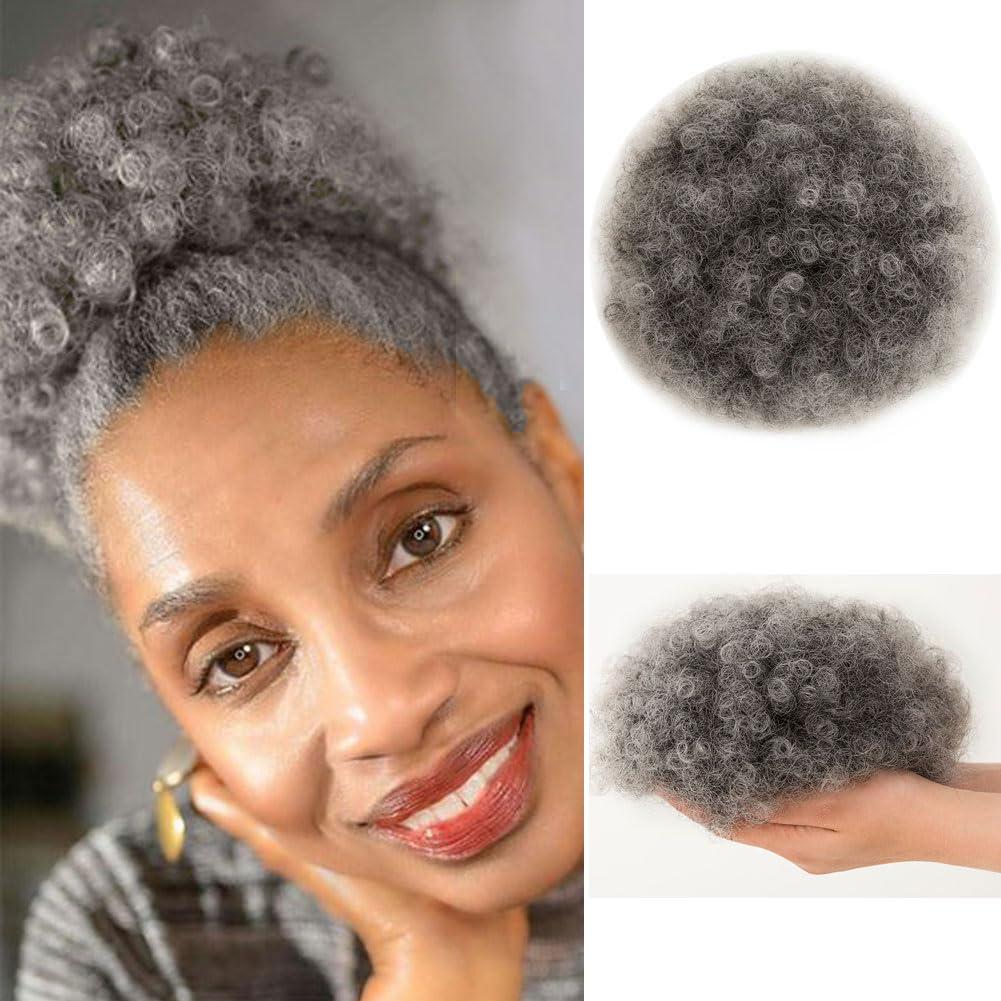 MOONSHOW Ombre Grey Afro Puff Drawstring Ponytail Natural Kinky Curly Ponytail Hair Extension for Black Women African American short Kinky Ponytail