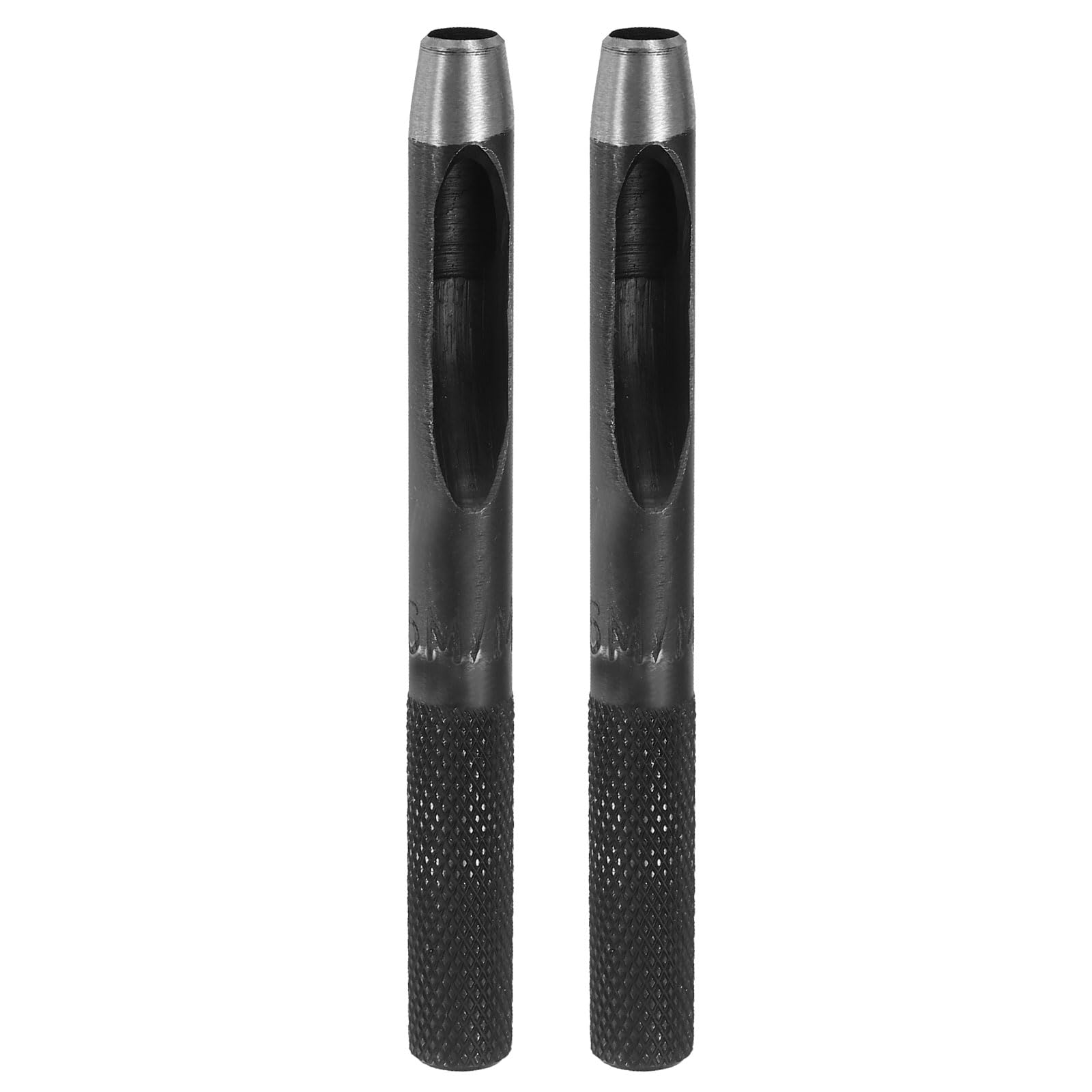 sourcing map 2pcs Leather Hole Punch 6mm Hollow Round Hole Puncher Cutter Carbon Steel Tool for Watch Cloth Belt Gaskets DIY Leather Craft Repair, Black