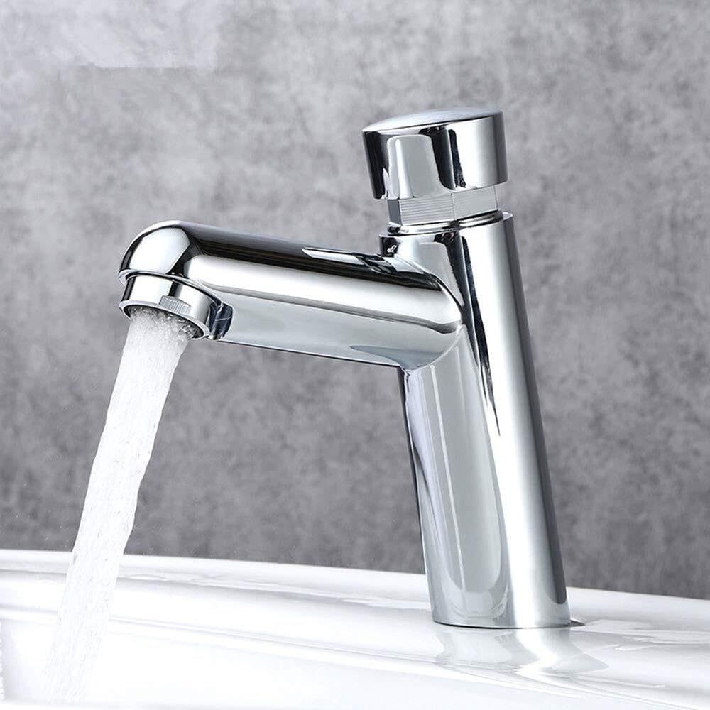 Generic Rubinetto per lavatrice, rubinetto da parete in ottone per acqua fredda, rubinetto per bagno con chiusura automatica, per lavarsi le mani e risparmiare acqua, cromato