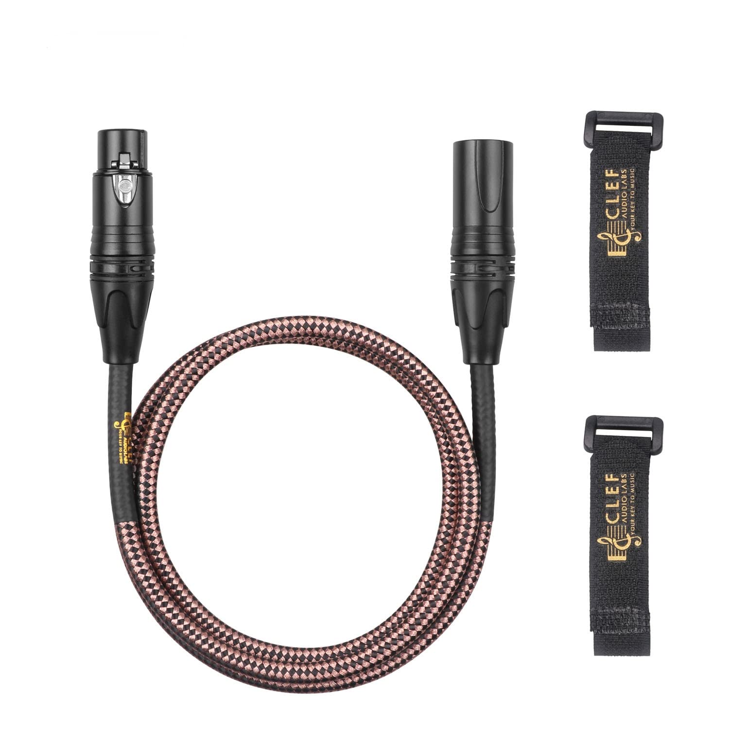 Clef Audio Labs Cable de micrófono XLR macho a XLR hembra 1 pie negro carcasa de aleación de zinc chaqueta trenzada de cobre conectores de 3 pines