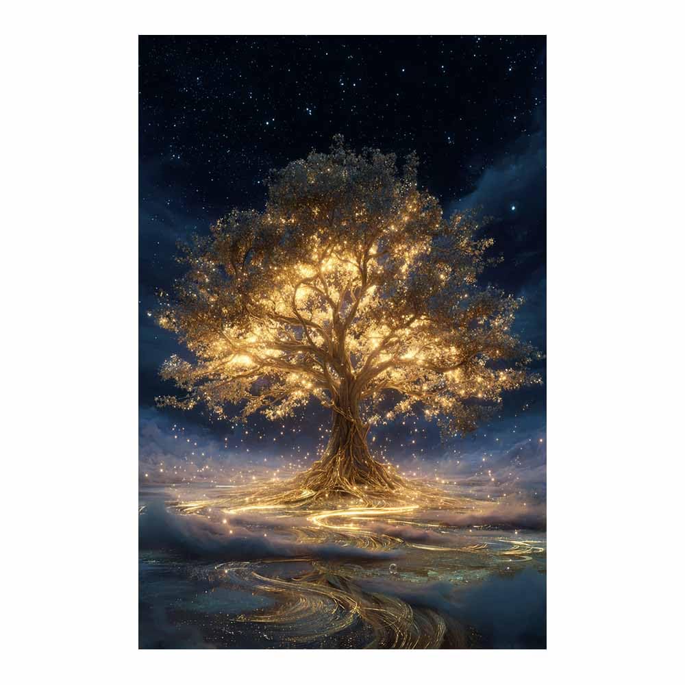 DMZPKZB Tree Of Life Large Wall Art Swirl gold leaf tree Colorful Canvas Art Prints,Abstract Painting,Scenery Wall Decor,For Gallery,Bedroom,Living Room And Hotel(Multicolor)-80x120cm Unframed