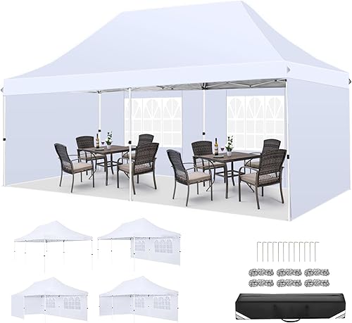 Miniatura 10 de COBIZI Carpa 10x20 Pop Up con paredes laterales, carpa comercial impermeable Ez al aire libre, cenador instantáneo con protección UV 50+ para