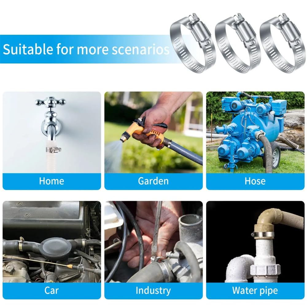 10-20PCS Abrazadera de manguera de acero inoxidable Kit surtido ajustable de 6 a 152 mm Abrazadera de línea de combustible de metal con engranaje helicoidal para plomería de tuberías de agua, 27,51 mm