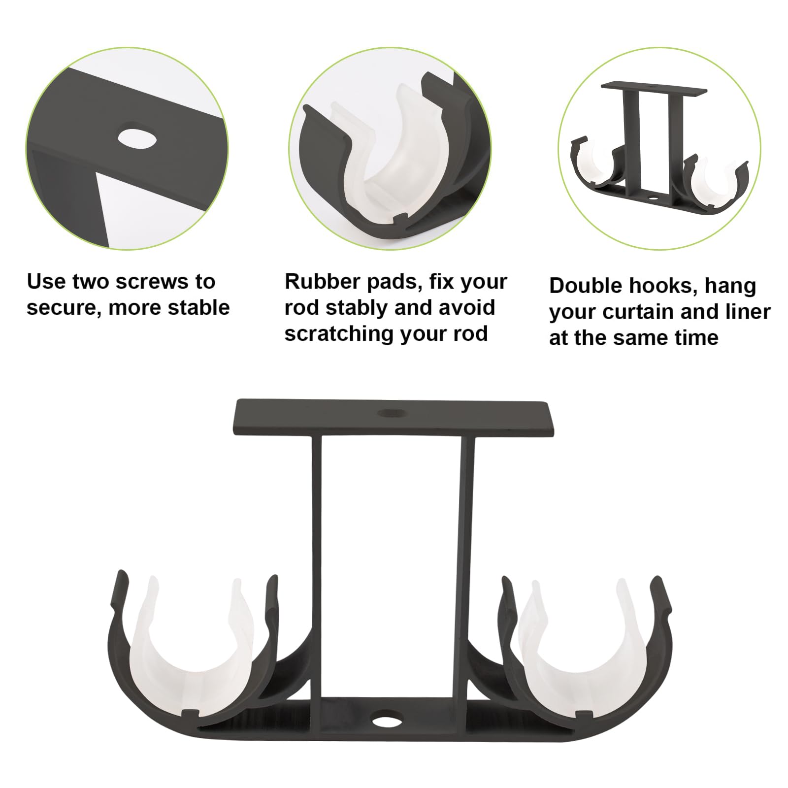 Staffe per aste per tende, 6 pezzi, in lega di alluminio, staffe per montaggio a soffitto, supporti doppi per tende da finestra, per aste per tende da 23 mm-26 mm (nero)