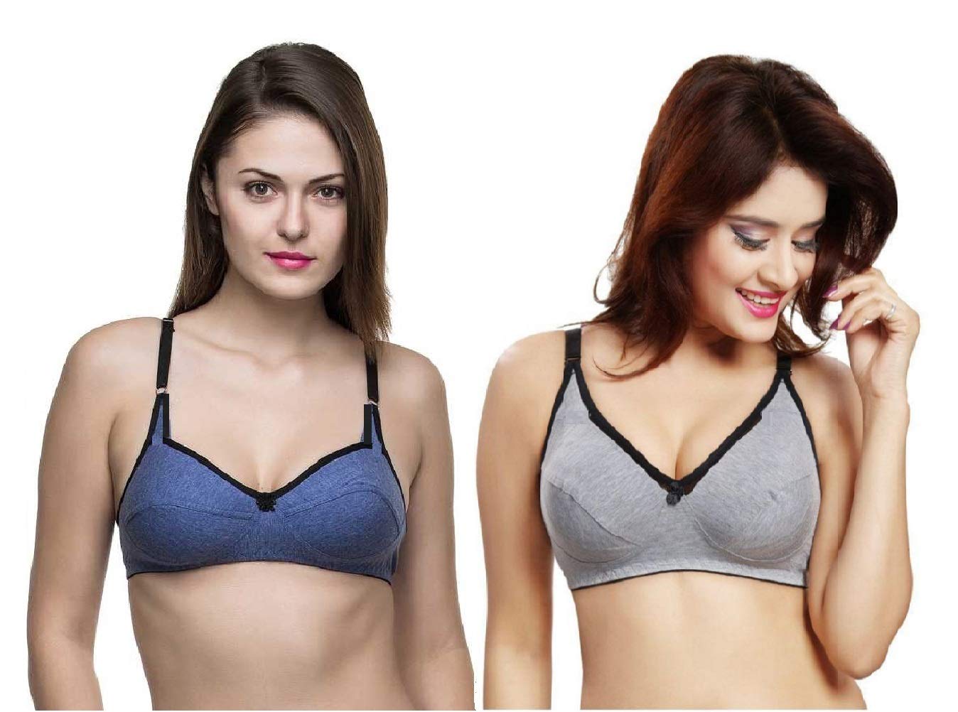 FEELBLUEStylish Women's Non-Padded Non-Wired Cotton Melange Trendy Bra - Combo Pack of 2