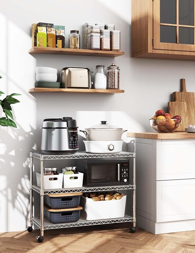 Image of Simple Deluxe 3-Tier Heavy Duty Storage Shelves 750Lb Capacity, 24.02 inch D x 13.78 inch W x 21.97 inch H Shelving Unit for Pantry, Garage, Laundry and Kitchen, Chrome, 2 Pack