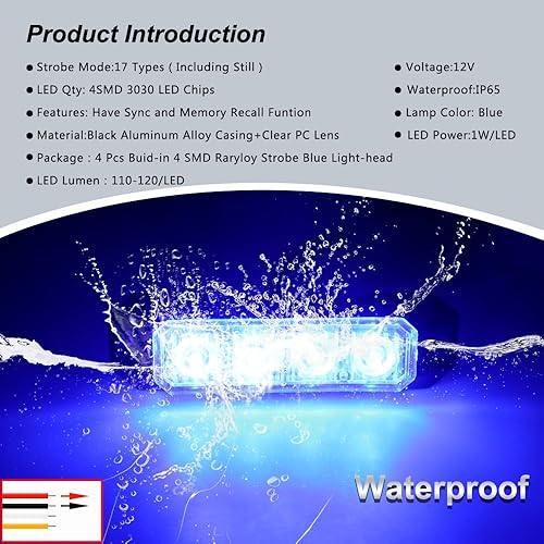Miniatura 10 de Raryloy 4 luces LED estroboscópicas de montaje en superficie para camiones, automóvil, vehículo, mini parrilla, luz intermitente, cabeza de luz