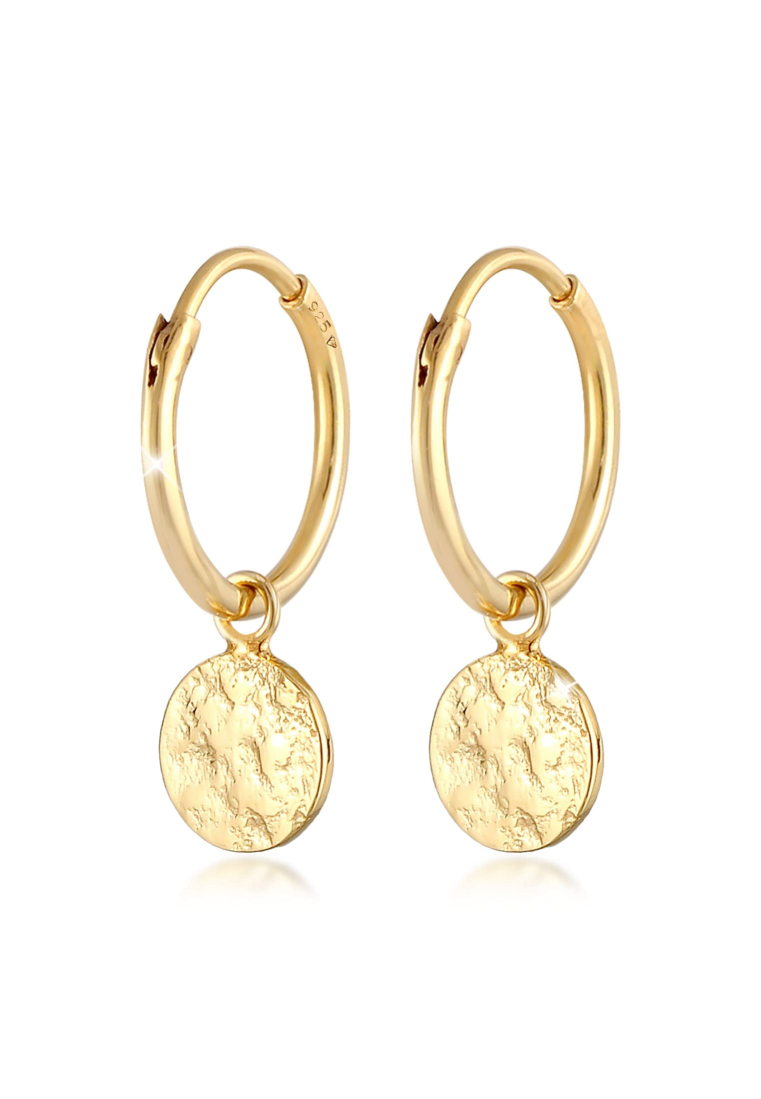 Elli Earrings Ladies Creoles Platelet Coin Pendant Organic in 925 Sterling Silver