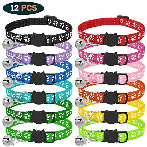 Onebarleycorn  12 Collares de Gato de liberación rápida Reflectantes de Seguridad de Nailon con Campana de 20 a 33 cm