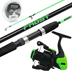 Jau Pesca Kit Vara de Pesca Frost 10-20lbs, Molinete Frost Green 3000/4000, Vara 2 Partes em Fibra de Vidro