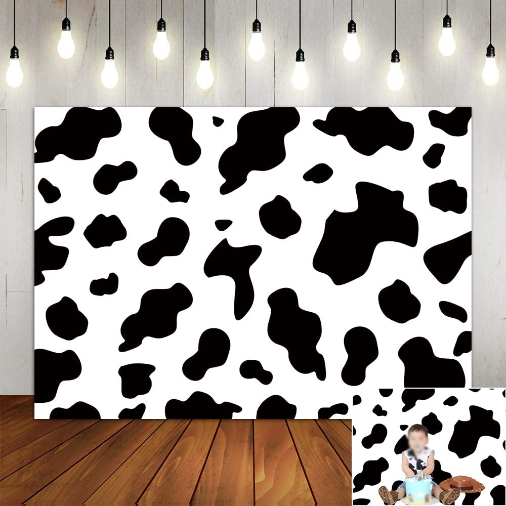 Art Studio Soft Fabric Cow Party Photography Backdrops Black and White Cows Farm Happy Birthday Photo Background 5x3FT Kids Baby Shower Banner Cake