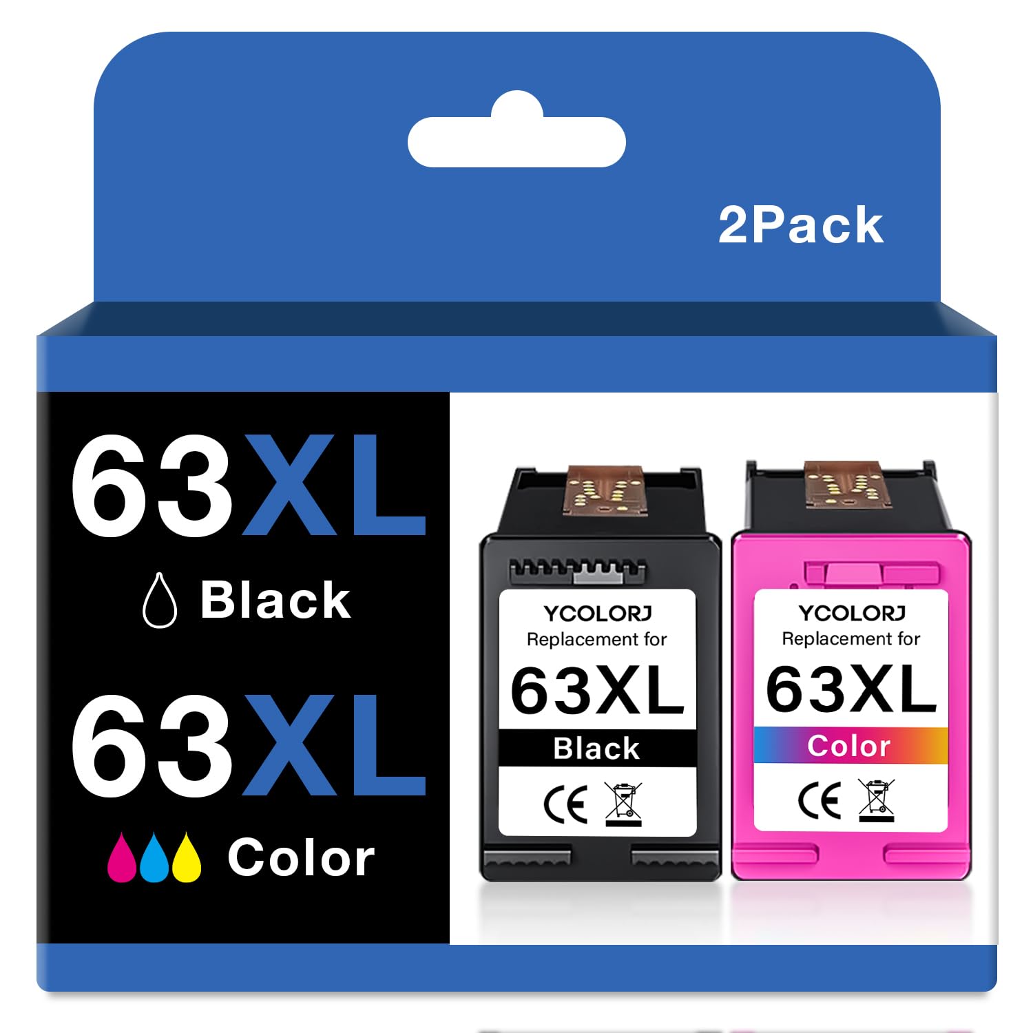 63XL Ink Cartridge for HP Ink 63 XL 63XL Black and Color Combo Pack High Yield Fit for HP OfficeJet 3830 5255 5258 Envy 4520 4512 4513 4516 DeskJet 1112 1110 3630 Printer(1 Black,1 Tri-Color)