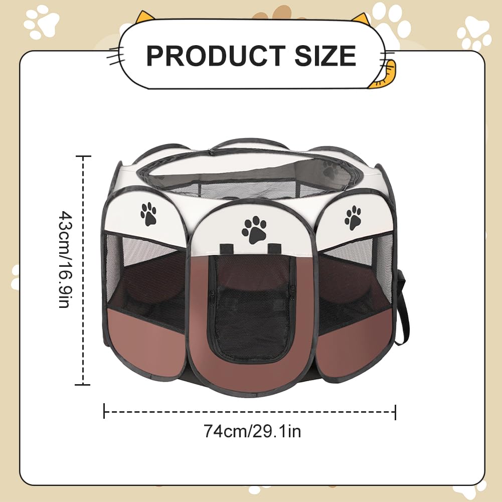 Parc pour chiots et animaux - Pliable - 74 x 74 x 43 cm - Parc portable pour chiens, chats, chiots, à l'intérieur et à l'extérieur - Marron café