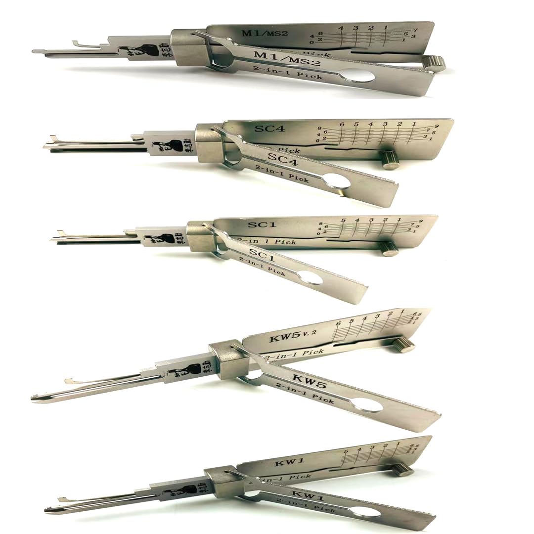 TPM Go Professional Lock Pick Tool Set,5pcs 2-in-1 M1/MS2 SC4 SC1 KW5 KW1 Lock Open Tools for Door Lock,Locksmith Kit