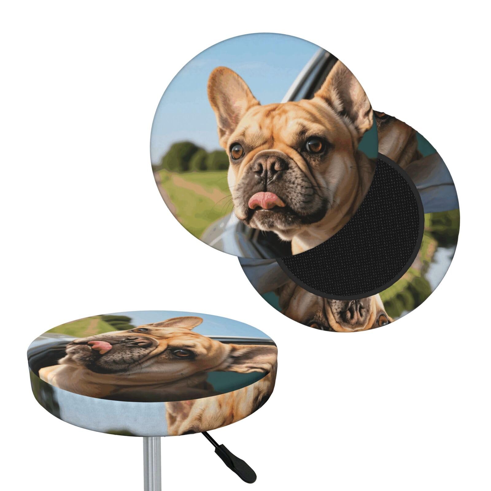 FekiLoot Puppy Dog Boston Terrier Round Bar Stool Covers Stretch Washable Bar Stool Covers Dustproof Slipcover Bar Chair Covers with Elastic Band for Bar Kitchen Living Room Decor 13 Inch