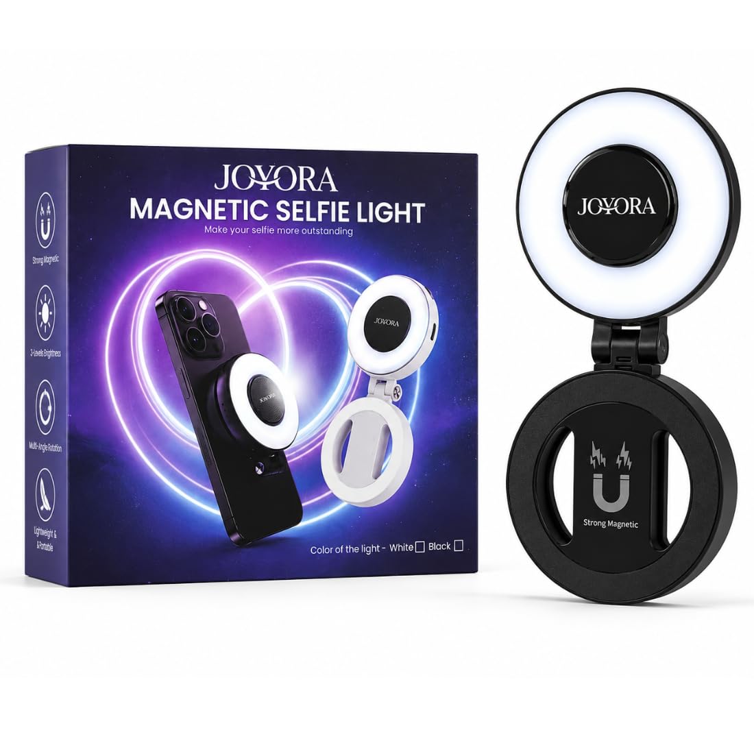 Magnetic Selfie Light for Phone | Portable Ring Light with 180° Rotation, 3 Colour Modes, LED Fill for Video Shooting, Zoom/Conference Calls, Reels & Content Creation, Mag Safe + Adhesive Ring (Black)-picture-35