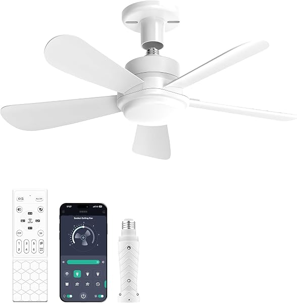 GHORA 22-in Socket Fan Light with Remote, Light Socket Fan Screw in Ceiling Fan Light for E26 Base, Small Ceiling Fans,