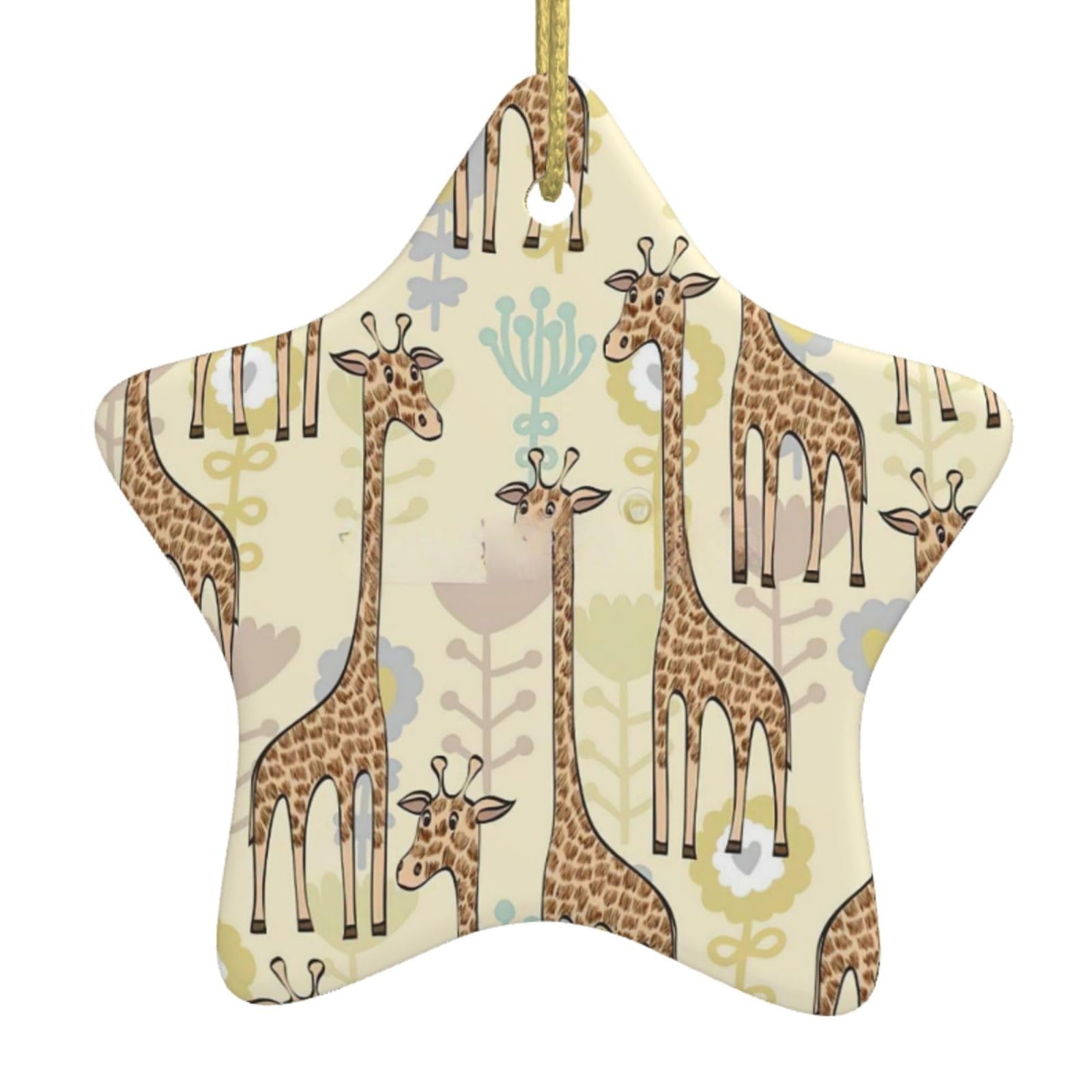 Hand Drawn Giraffes Print Christmas Ornaments, Ceramic Hanging Ornament, Round Shape Decorations
