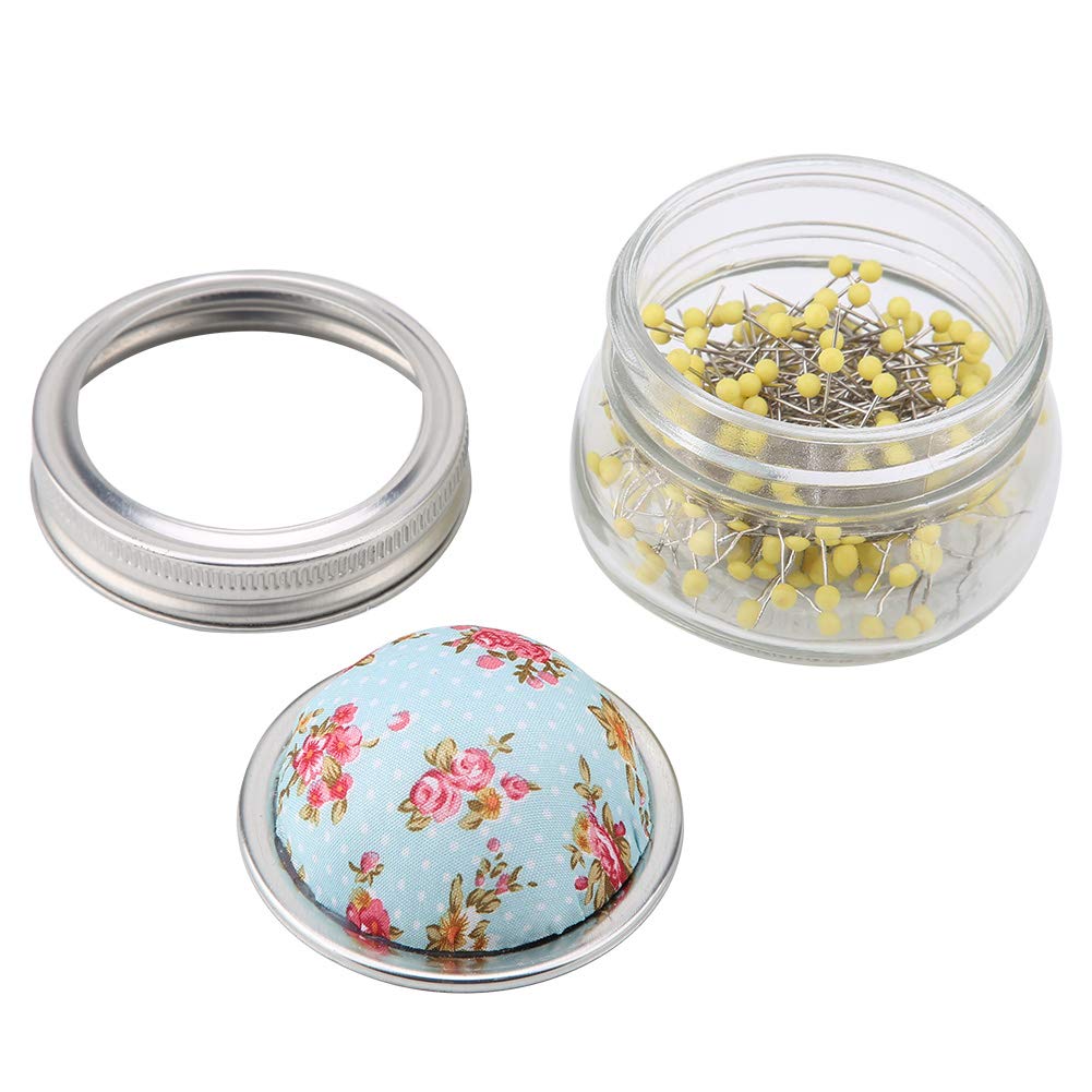 Oumefar Sewing Needle Pearl Head Pin Holder Glass Bottle Cloth Cover Pin Container Sewing Accessories Fabric Pin Cushions for Sewing Cute Needle Holder
