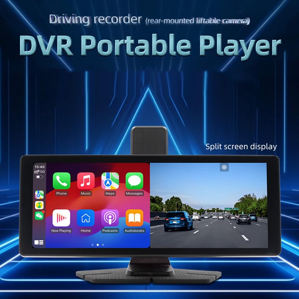 Écran Portable GPS de 10,26 Pouces avec Lecteur MP5 Bluetooth pour Voiture, Carplay sans, Enregistreur de Conduite et Prise en Charge 4K.