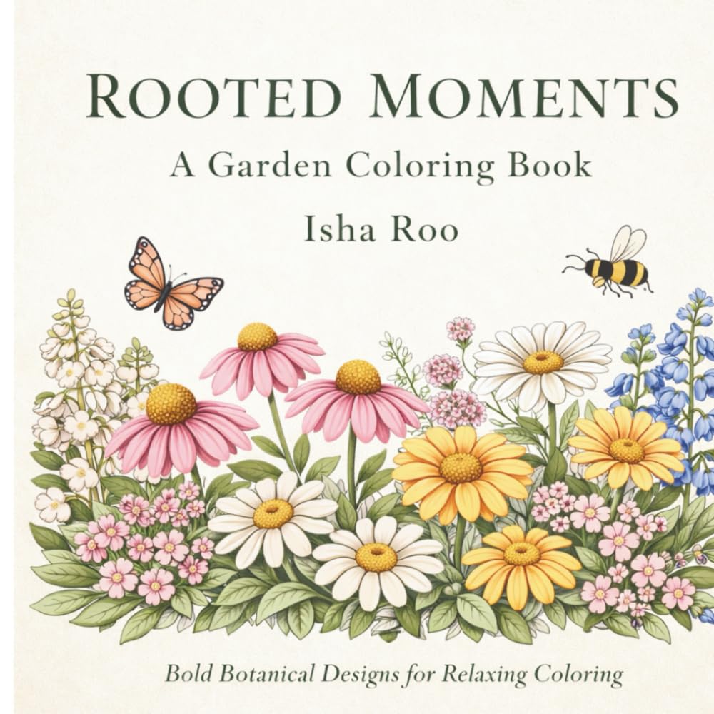 Rooted Moments Coloring Book: A Garden Coloring Book with Floral Designs and Peaceful Nature Scenes