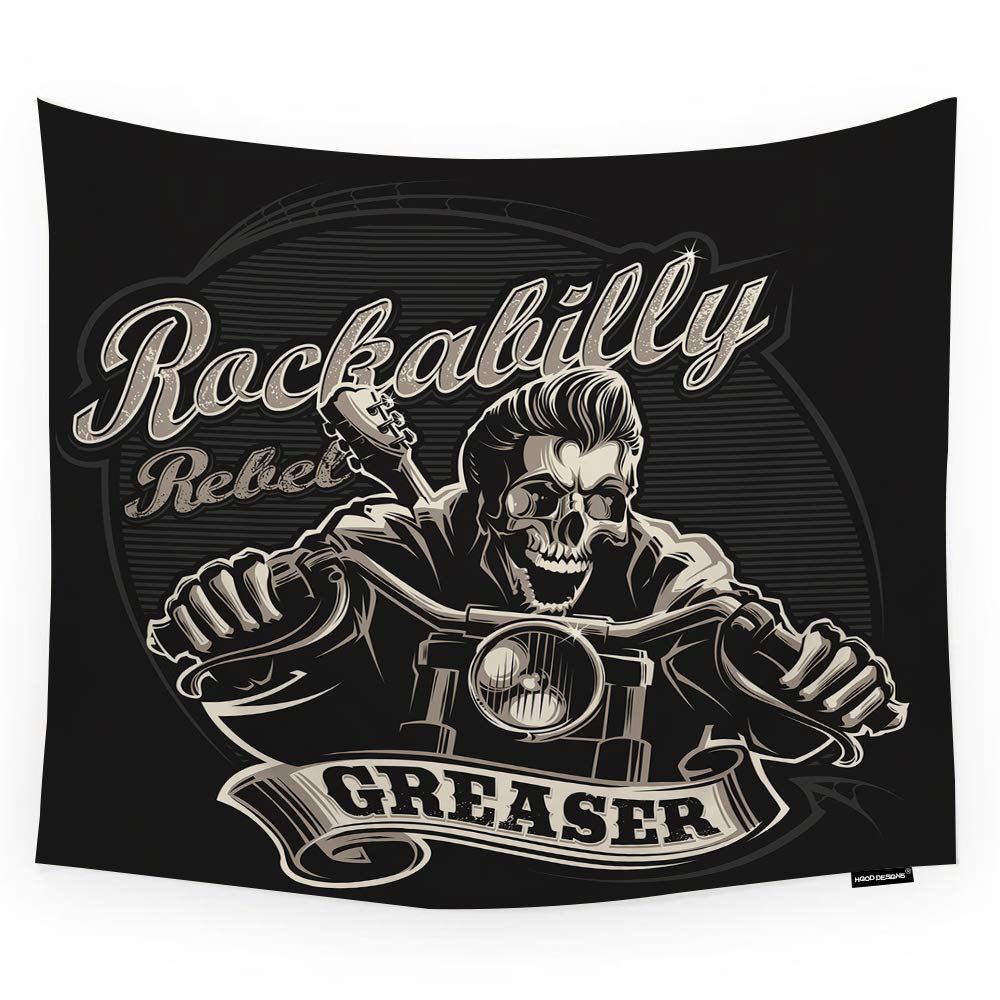 HGOD DESIGNS Skull Tapestry Wall Hanging Cool Rockabilly Skull Motorcycle Biker with Greaser Banner Room Decorative Wall Tapestry for Men/Women/Girl/Boy Polyester 60"X40"