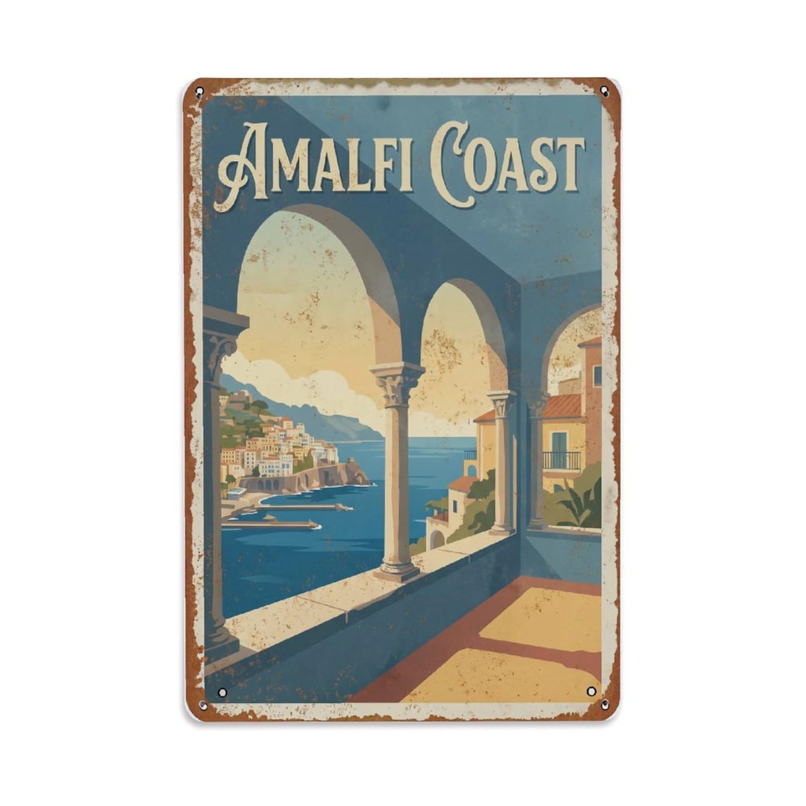 Fqnyr Style Vintage Travel Loggia Italy Seaside Metal Tin Sign Plaque Wall Decor For Cafe, Club Bar, Office, Home Garden Metal Poster 8X12inch