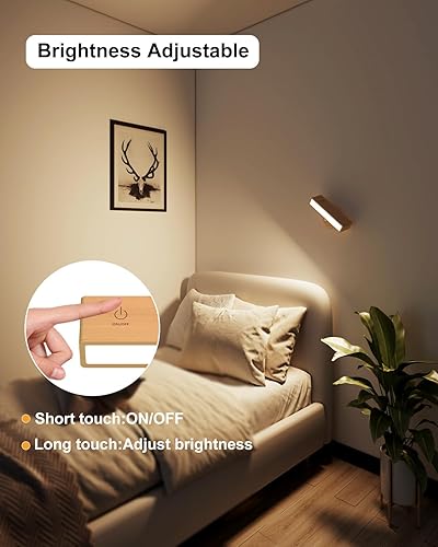 Miniatura 4 de YiLaie Apliques de Pared que Funcionan con Batería Juego de Dos, Lámparas de Pared Recargables para Dormitorio, Luces de Pared Inalámbricas