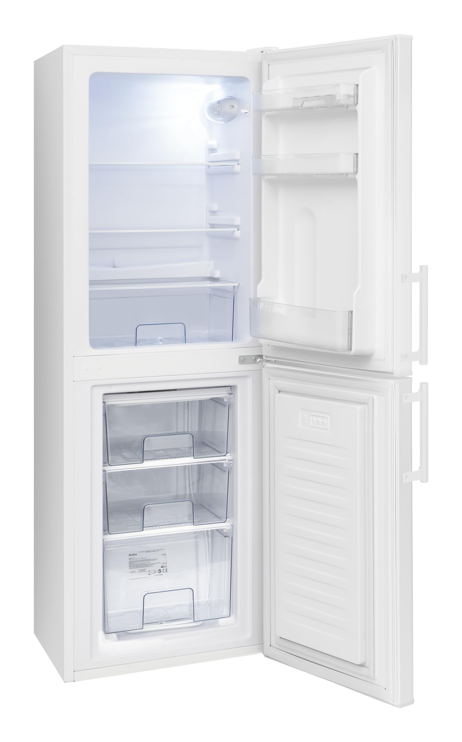 Amica AKG 3845 W Frigorifero/Congelatore/Doppia porta / 148 (H) x 52 (B) / Bianco con Manici