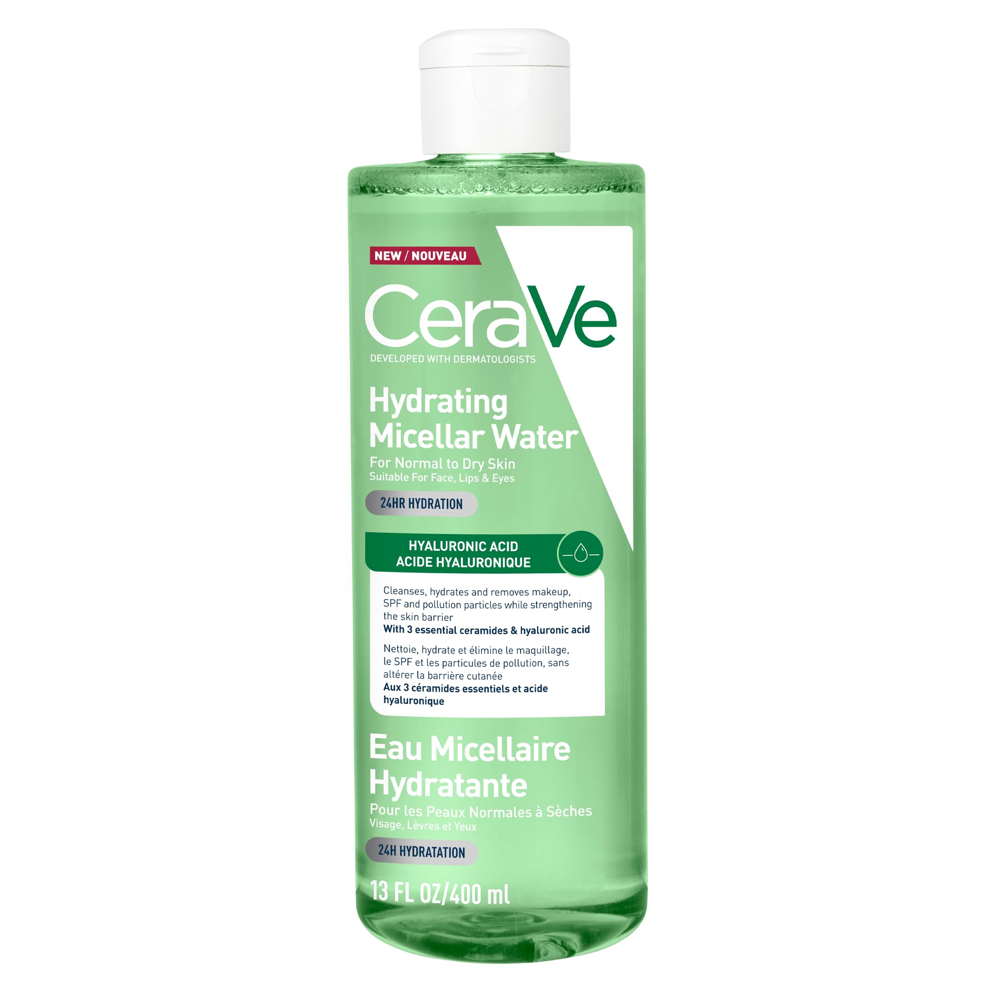 CeraVe Hydrating Micellar Water Removes makeup with 24h hydration with hyaluronic acid 400 ml