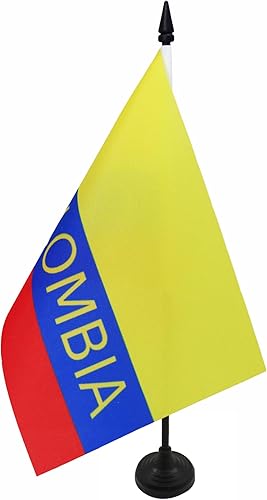 Bandera Colombia de AZ BANDERA Colombia, 5 x 8 pulgadas, bandera de escritorio colombiana, 8.3 x 5.5in, barra y base de plástico negro