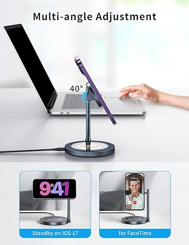 Miniatura 6 de MOMAX Soporte de cargador inalámbrico cargador magnético inalámbrico transparente con base magnética soporte de teléfono de carga rápida de 15 W