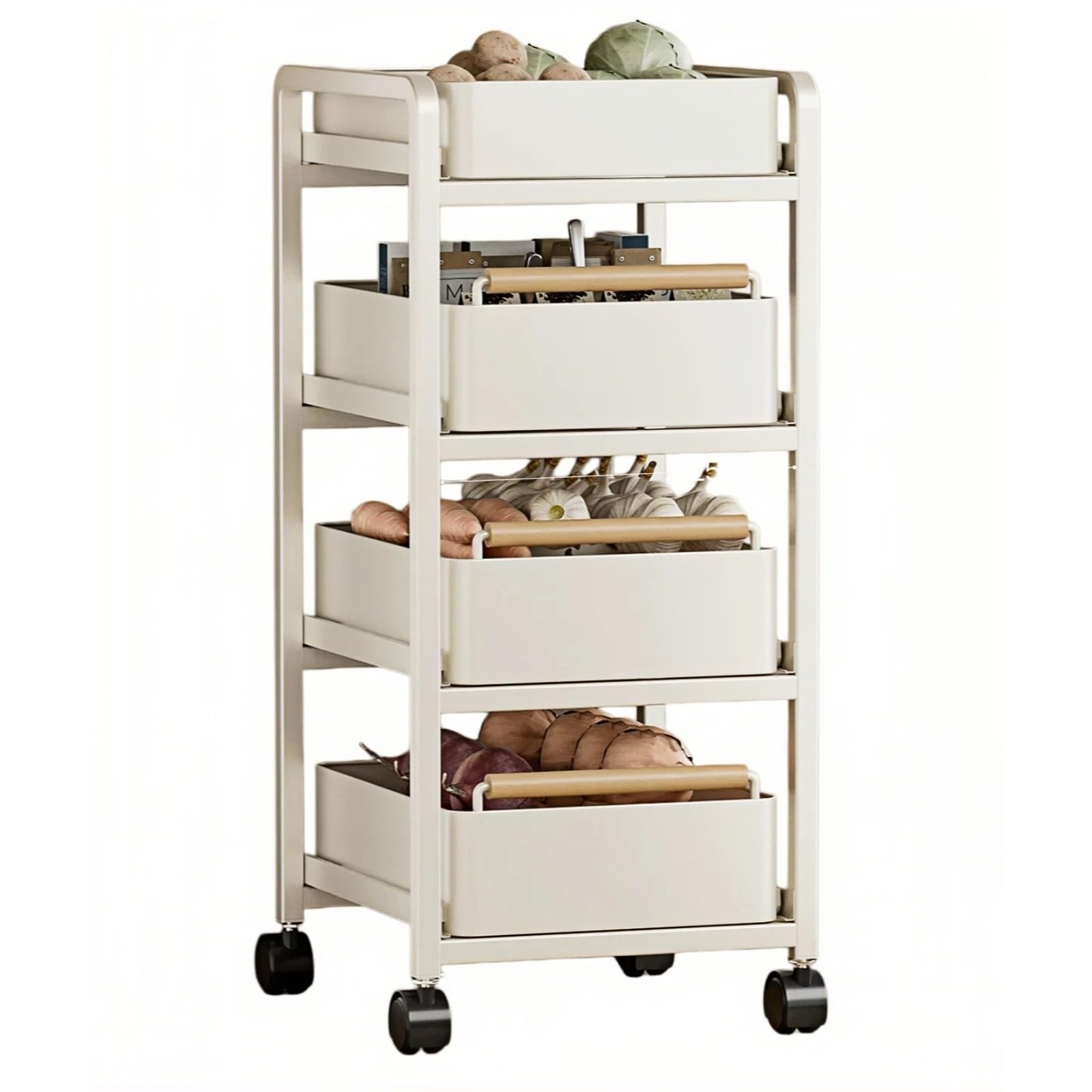 ZYYANSHOP Kitchen Storage Cart Movable Multi-tier Kitchen Storage Cart Rolling Vegetable Basket Organizer Shelf(White,Large)