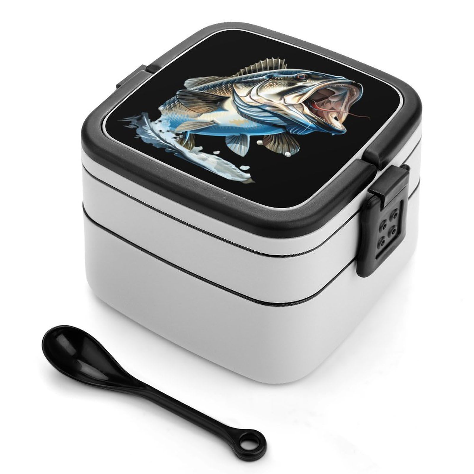 CGSBNGHA Bass Fishing Bento Lunch Box 2 Layer Lunchbox Food Container for Adults Office