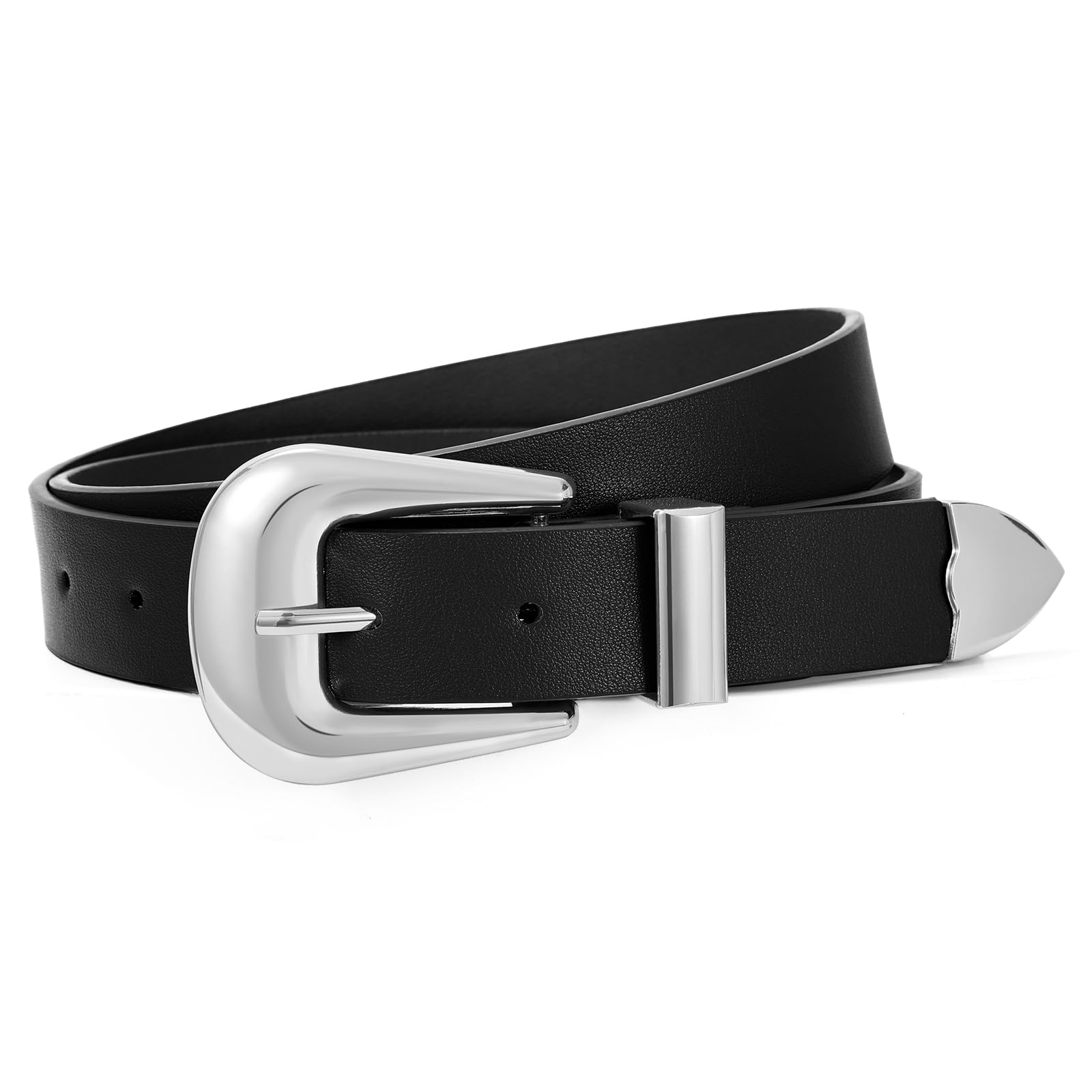 SUOSDEY Women Leather Belt for Jeans Pants, Ladies Waist Belt Western Belt with Gold Silver Buckle