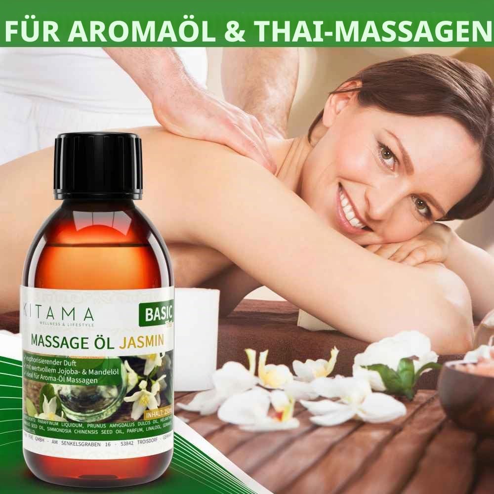 Kitama Massageöl Aroma Set 6 x 1L - Rose Jasmin Orange Lavendel Kokos | Authentisches Thaimassage-Öl Set mit 6 Aromen inkl. Zitronengras. Hautfreundliches Körperöl für Spa, Wellness & Massage