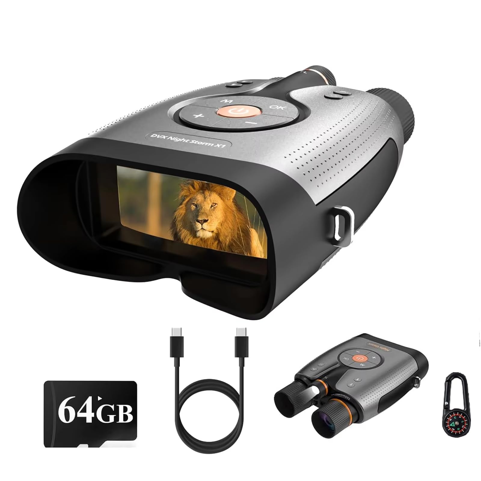 Prismaticos Vision Nocturna Gafas Infrarrojos Visión Nocturna para Caza 8X Zoom 3 IPS Pantalla - Regalos para Hombres Papá Esposo - Largo Alcance Binoculares Batería de 5000mAh, Tarjeta de 64 GB