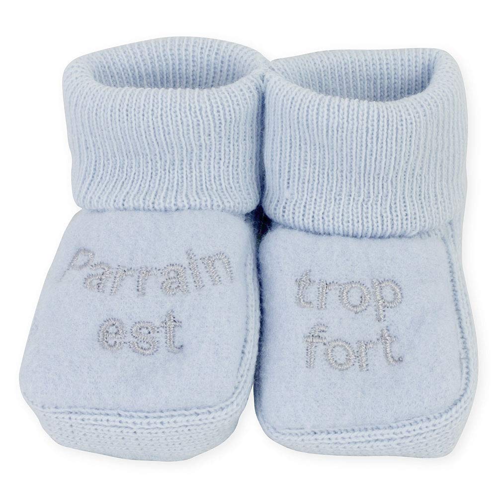 KINOUSSES - Chaussons Bébé - Brodés 'Parrain est trop fort' - 0-3 Mois - Bleu/Argent