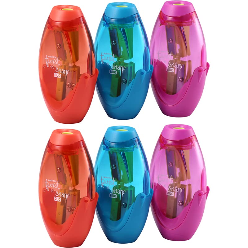 Amax BOSPS2ASST-6 2 Hole Twist N Sharp Pencil Sharpener - Pack of 6
