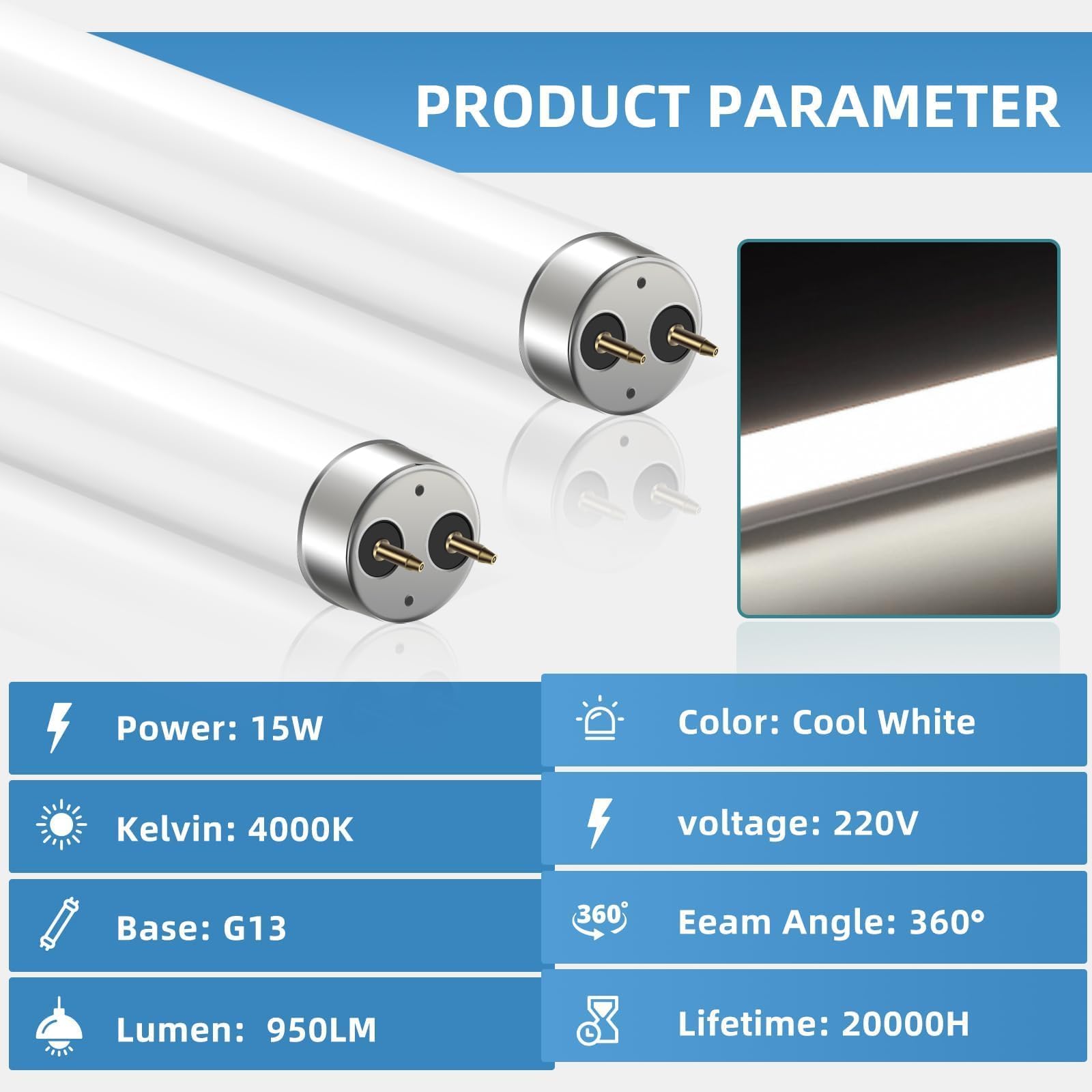 Lot de 4 tubes fluorescents LED T8 G13 - 120 cm - Sans scintillement