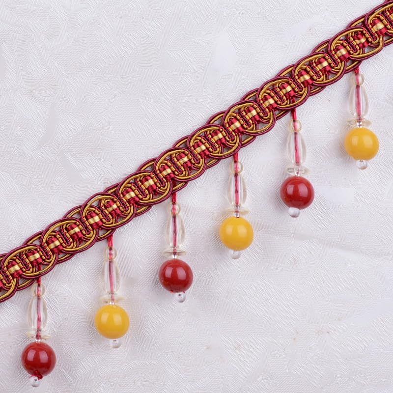Dentelle de rideau, garniture de franges, 12 mètres de perles tressées à suspendre, garniture de rideau, franges perlées, accessoires de couture, couverture de table, décoration de bord (couleur : b